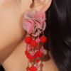 fabric earrings, beaded earrings, red pink earrings
