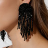 arch black beaded fringe earrings, zora earrings, statedchic, stated chic