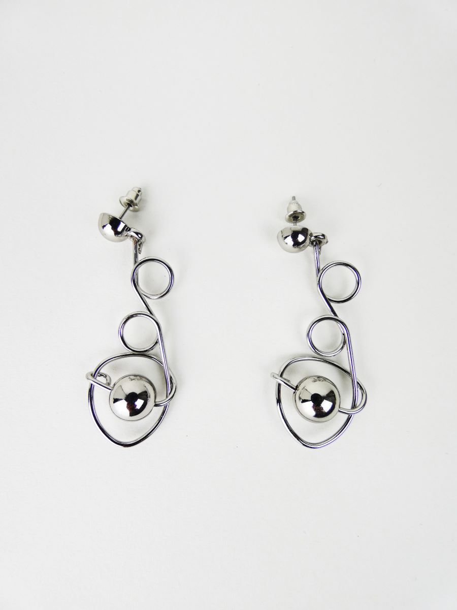 silver artsy bent metal earrings