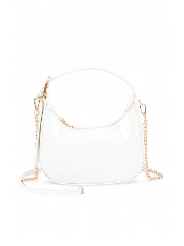 white patent leather buckle handbag