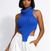 blue knit halter top, cobalt blue, stated chic boutique, women's tops